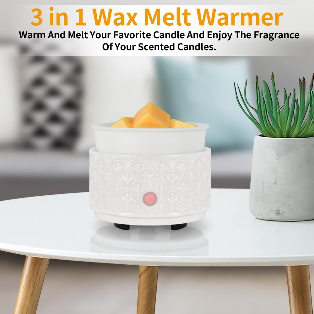 kobodon Ceramic Wax Melt Warmer - 3-in-1Electric Wax Warmer-Fragrance Candle Burner for Scented Wax Tarts and Essential Oils - Wax Melts as Gifts for Moms Grandma Women Girls（White）…