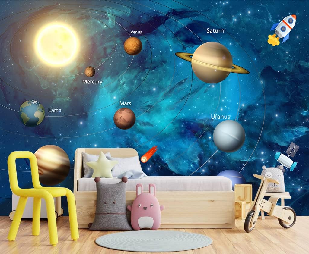 Kids Universe Planet Galaxy Wallpaper Solar System Starry bight Sky Ceiling Nursery Wall Mural - 91"x65"（Not Peel and Stick）