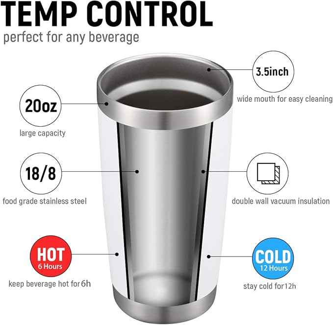 COMOOO 20oz White Tumbler Double Wall Vacuum Insulated Travel Mug Stainless Steel Coffee Mug with Lid and Straw Durable Powder Coated Insulated Coffee Cup for Cold & Hot Drinks (White,12 pack