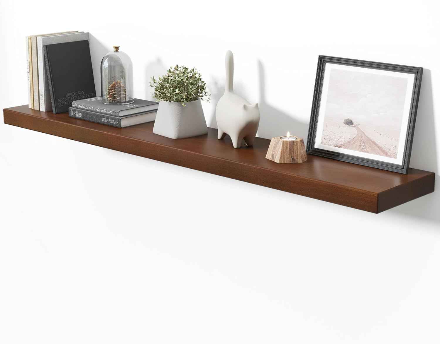 Axeman 55 Inch Floating Shelves for Wall, 9.3" Deep High End Solid Real Wood Wall Shelves with Heavy Duty Invisible Bracket for Living Room, Bedroom, Kitchen, Bathroom, Set of 1, Walnut Finish
