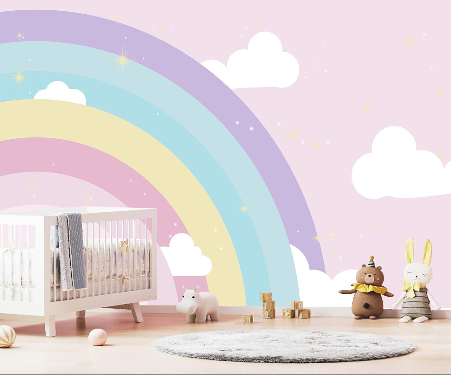 WFBHUA-Rainbow Cloud Wallpaper Mural Kids Bedroom Pink Wallpaper for Girls Room Baby Room (Not Peel and Stick)