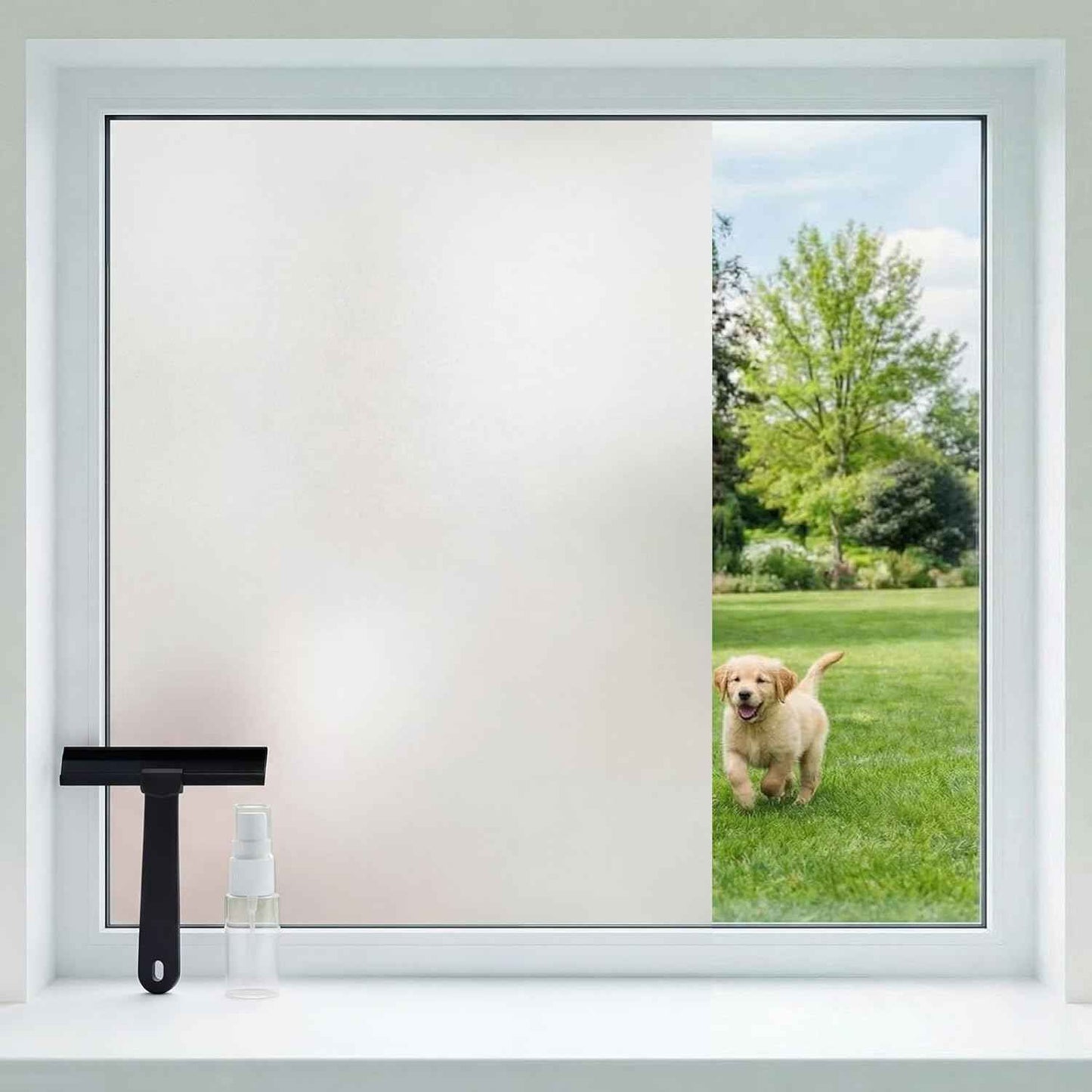 16 in x 40 ft Frosted Window Privacy Film Heat Control UV Blocking with Tools, Static Cling Non-Adhesive Reusable, 2 Way Frosting Privacy Film for Glass Windows for Bathroom Home Office