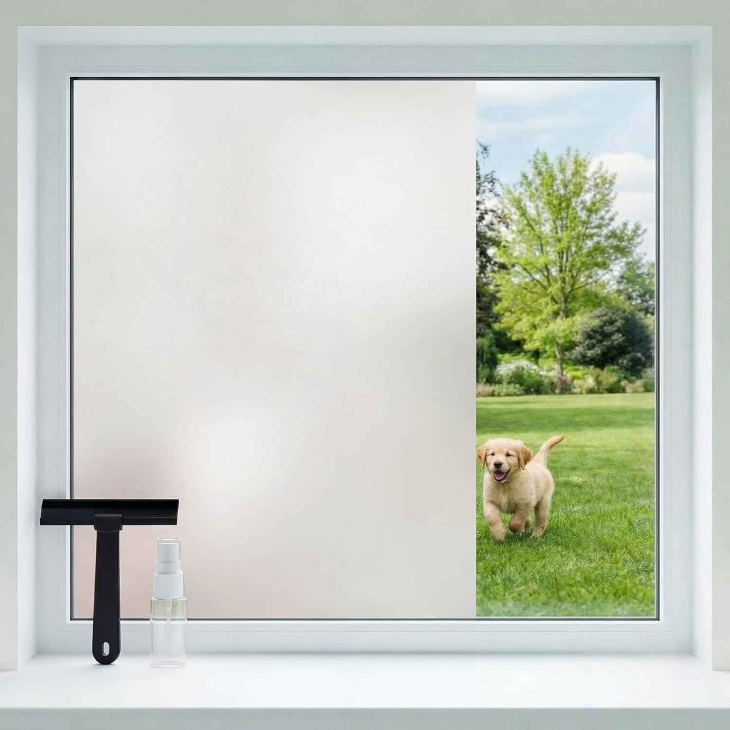 16 in x 40 ft Frosted Window Privacy Film Heat Control UV Blocking with Tools, Static Cling Non-Adhesive Reusable, 2 Way Frosting Privacy Film for Glass Windows for Bathroom Home Office