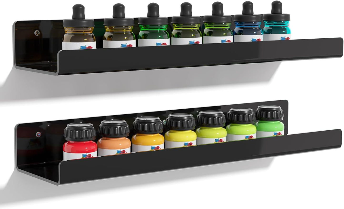 upsimples Acrylic Shelves for Wall Decor, 15" Display Shelf Perfume Organizer for Bathroom, Bedroom, Living Room, Floating Bookshelves for Kids, Black, 2 Pack