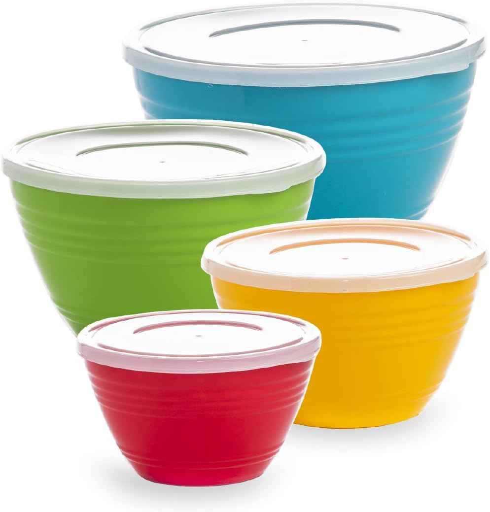 BINO | Mixing Bowl Set with Lids | Versatile Plastic Bowls for Kitchen Mixing, Serving, and Storage - 4-Piece Mixing Bowl Set in Various Sizes | Space-Saving Nesting Design | Dishwasher Safe