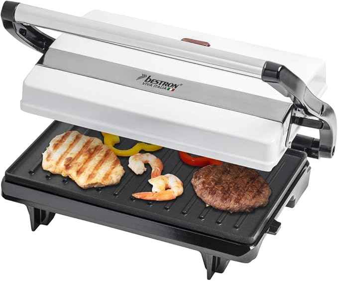 Bestron Grill a contatto per toast e panini, Rivestimento antiaderente, Viva Italia, 700 W, Bianco