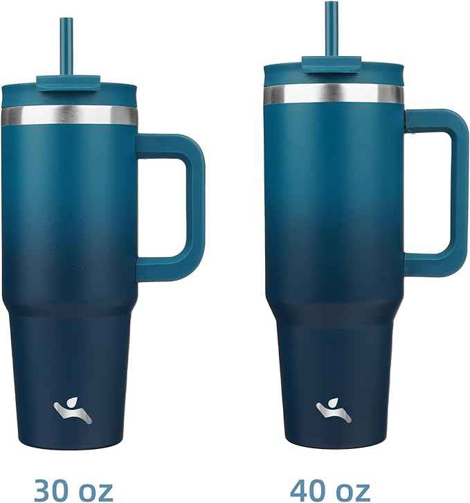 Konokyo 40 oz Tumbler with Handle and 2 Straws,2 in 1 Lid Insulated Water Bottle Stainless Steel Travel Coffee Mug,Indigo Black