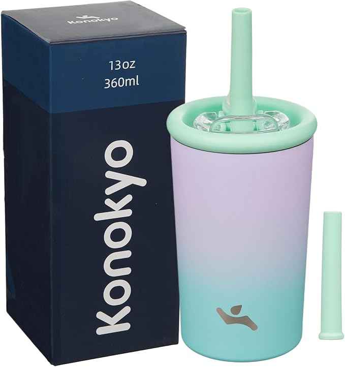 Konokyo 13oz Insulated Tumbler with Lid and Straw, Reusable Iced Coffee Cup with Lid, Travel Coffee Mug, BPA-Free, Leak-Proof and Durable, Oasis