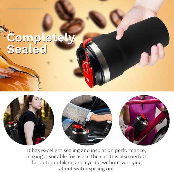 SPLMIFA Travel Coffee Mugs Leak-Proof, Reusable Coffee Cups with Lids, Stainless Steel Vacuum Insulated Coffee Tumblers, Thermal Insulation Cups for Men and Women Hot & Cold Drinks(4th-Black, 16OZ)