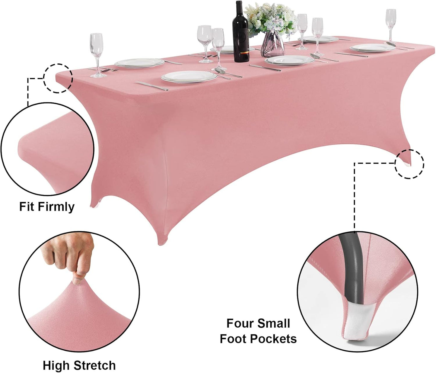 SuperO 2Pack Waterproof Spandex Table Cover for 6FT Table Universal Fitted Stretch Tablecloth for Party, Banquet, Wedding and Events-Dusty Pink