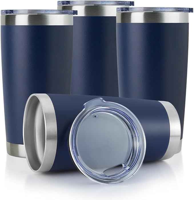 DOMICARE 20oz Stainless Steel Tumbler Bulk with Lid, Double Wall Vacuum Insulated Travel Mug, Powder Coated Coffee Cup, Powder Navy, 4 Pack