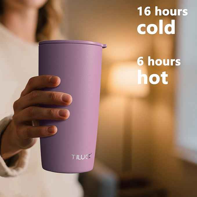 TILUCK 20 oz Insulated Tumbler with BPA-Free Lid, Stainless Steel Vacuum Travel Coffee Mug, Double Wall Coffee Tumbler（20oz，Matte Lilac）