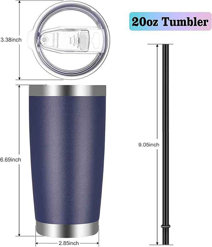 VEGOND 20oz Tumbler with Lid and Straw Stainless Steel Tumbler Cup Vacuum Insulated Double Wall Travel Coffee Mug Powder Coated Coffee Cup, Navy Blue, 1 Pack