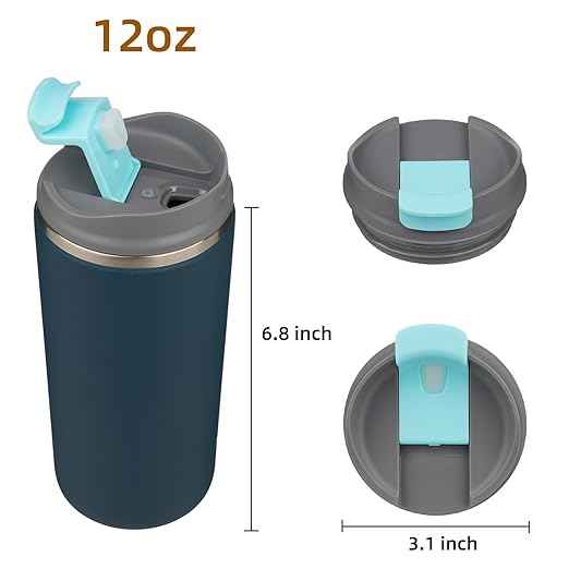 Konokyo Tumbler with Lid, 12 oz Travel Coffee Mug Double Wall Vacuum Stainless Steel Thermal Metal Cup Insulated Water Bottle,Navy Blue