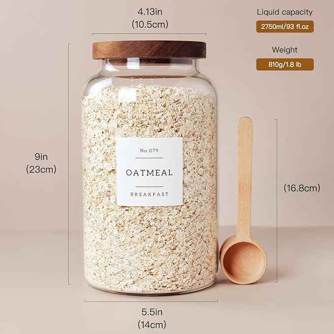 CZSZYGHBAO 2 PCS Large Glass Jar with Airtight Lid, Glass Food Storage Jars for Tea,Spice,Cereal, Egg,Flour,Coffee and More(98 FL OZ/2800 ml)