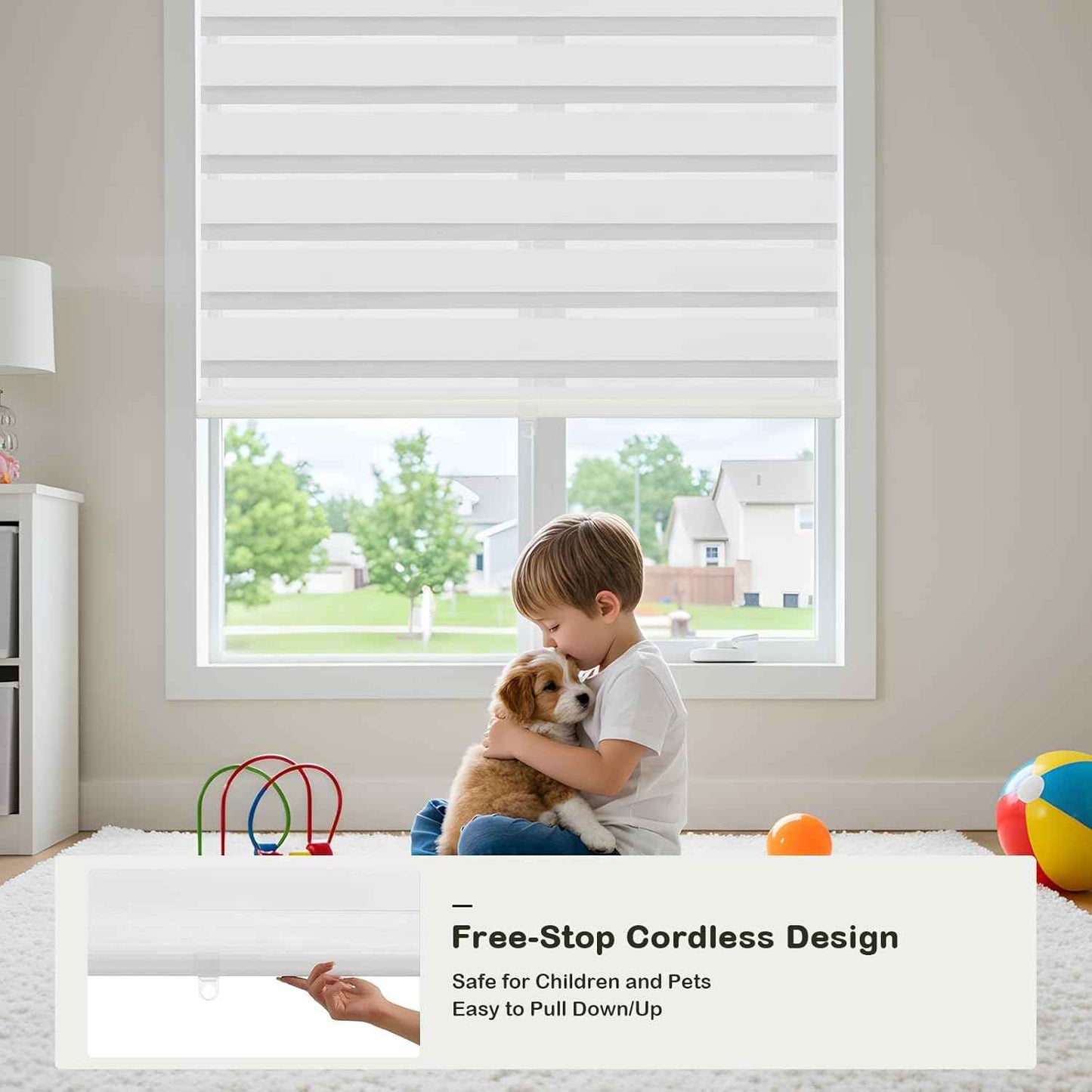 Cordless Zebra Blinds for Windows,Free-Stop Roller Zebra Shades,Light Filtering Blinds for Indoor windows with Upgraded Cassette,Pull Down Privacy Window Shades for Home (35" W x 72" H, White)