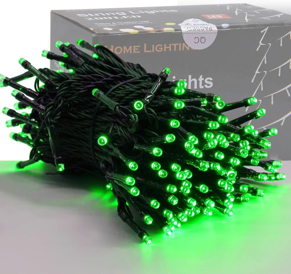 HOME LIGHTING 200 LED 66FT Christmas String Lights, St Patricks Day Fairy Lights with 8 Lighting Modes, String Mini Light Plug in for Indoor Outdoor Tree Garden Wedding Party Decoration, Green