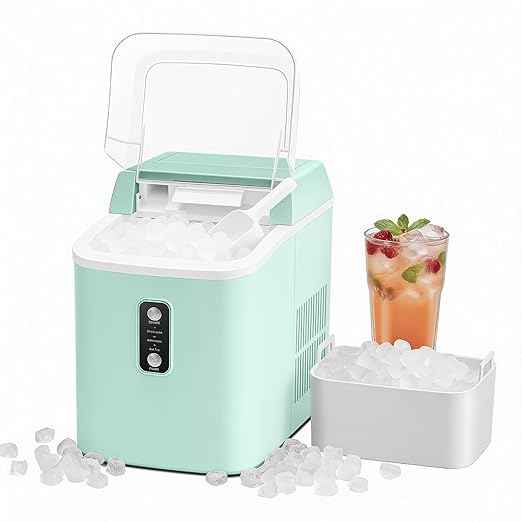 Nugget Ice Maker Countertop, Portable Ice Makers Machine with Removable Basket and Scoop, Self-Cleaning, Quiet, 6-Min Ready, 24lbs in 24Hrs, Visible, for Home, Party, RV, Camping, Green