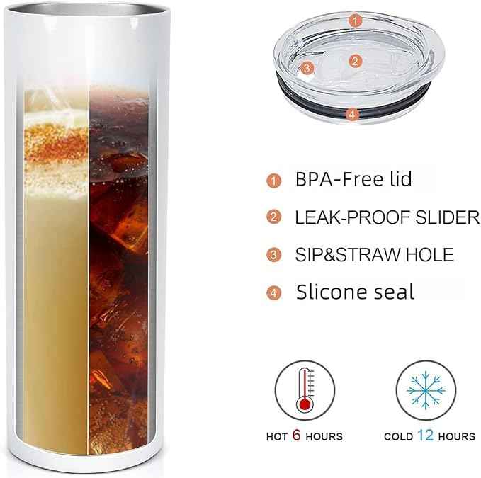Double Wall 18/8 Stainless Steel Vacuum slim skinny tumbler with straw and lid, insulated travel mug keeping beverage cold and warm (Stainless steel, 20oz)