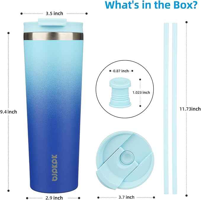 BJPKPK 30oz Insulated Tumbler With lid And Straw Stainless Steel Tumblers Travel Coffee Mug Reusable Thermal Cup,Sky