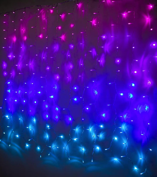 Pink Purple & Blue Ombre LED Curtain Lights with Remote, Rainbow Waterfall String Lights Ombre Hanging Fairy Mermaid Light for Teen Room, Girls Room, Mernaid, Bedroom, Birthday, Cute Halloween Décor