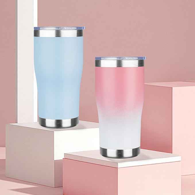 MEZMUT 20oz Coffee Tumbler with Lid and Straw Double Wall Vacuum Insulated Cup Stainless Steel Travel Mugs Insulated for Hot and Cold Leakproof Powder Coated Tumbler for Indoor and Outdoor(Pink White)