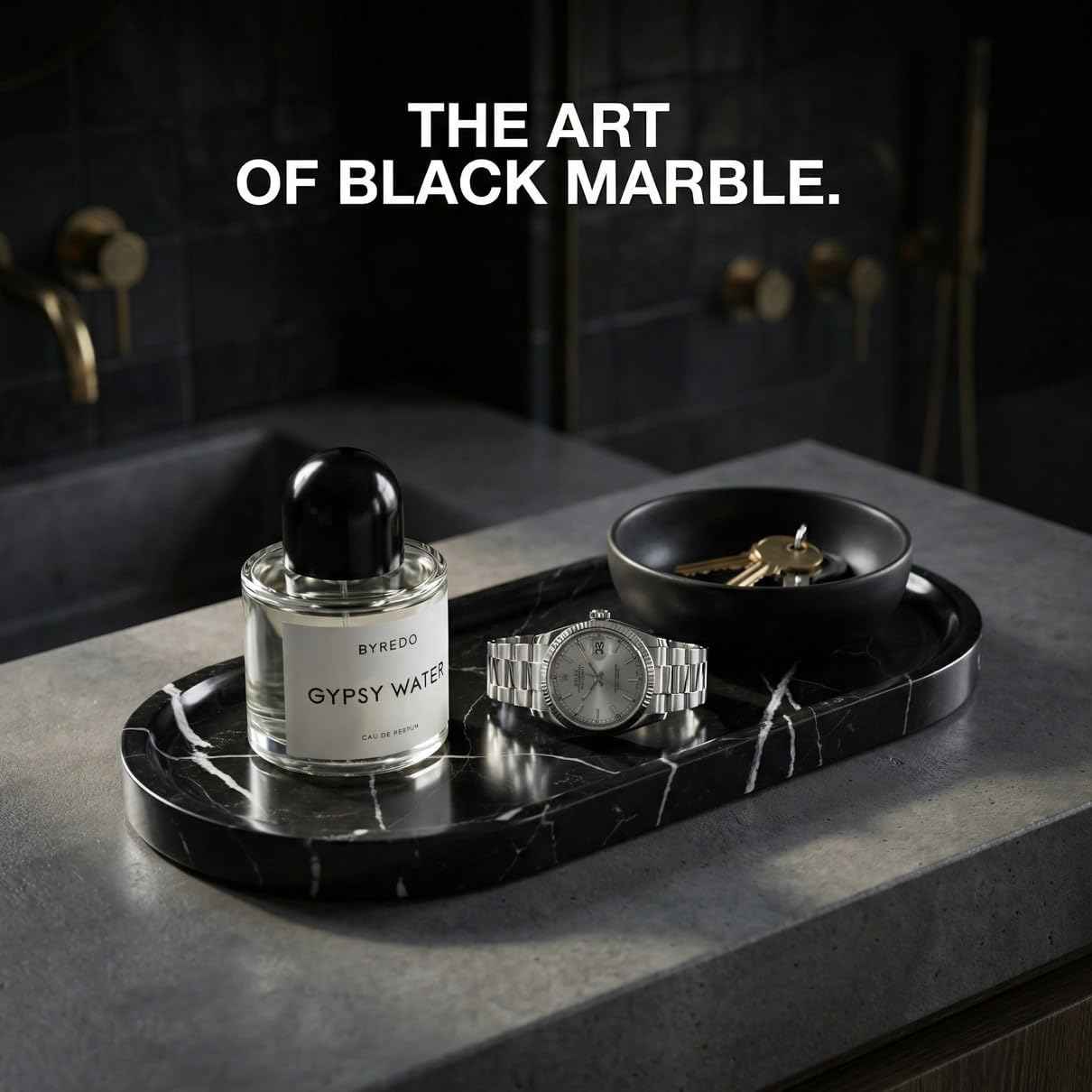 Black Marble Vanity Tray - 100% Natural Stone Bathroom Countertop Organizer for Perfume & Jewelry, 10" Heavy Rectangular Decorative Plate for Toilet Tank & Kitchen Sink, Polished & Non-Slip