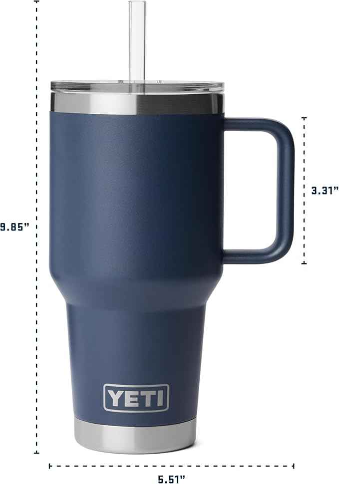 YETI Rambler 35 oz Straw Mug 2.0 - Double-Wall Vacuum Insulation for Cold Beverages – Dishwasher Safe – Cupholder Compatible – Reusable Straw – Comfortable Grip Handle – Travel Mug - Seafoam