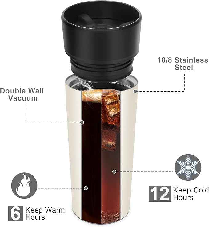 Travel Coffee Mug with 360°Lid, Travel Coffee Tumbler 12 oz Leak Proof, Stainless Steel Insulated Travel Mugs for Hot and Cold Spill Proof Leak Proof(Beige)