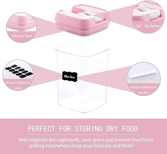 U-QE Airtight Food Storage Containers -8 Piece BPA Free Clear Plastic Airtight Containers with Easy Lock Lids for Kitchen Pantry Organization and Storage - Sugar, Flour, Cereal, Labels & Marker
