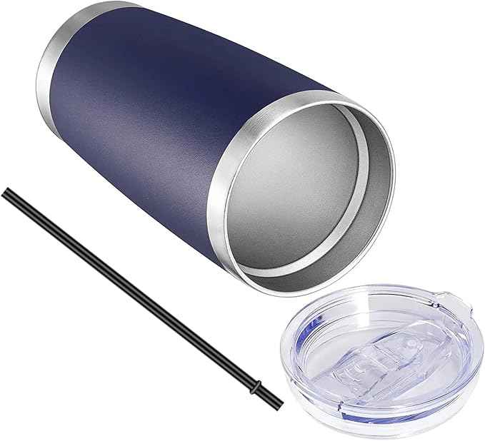 VEGOND 20oz Tumbler with Lid and Straw Stainless Steel Tumbler Cup Bulk Vacuum Insulated Double Wall Travel Coffee Mug Powder Coated Coffee Cup, Navy Blue, 6 Pack