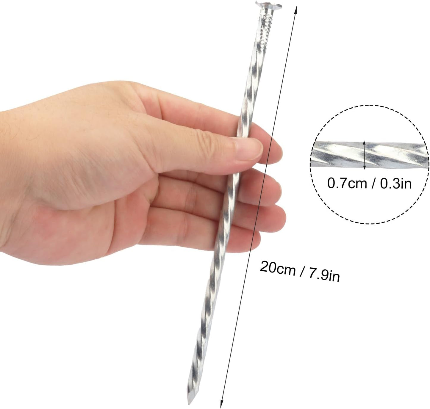 60 PCS 8 Inch Spiral Metal Galvanized Landscape Spikes, Galvanized Non-Rust Metal Garden Stakes, Garden Nails for Artificial Turf, Weed Barrier, Tent, Carpentry and More, by GENHAKON.