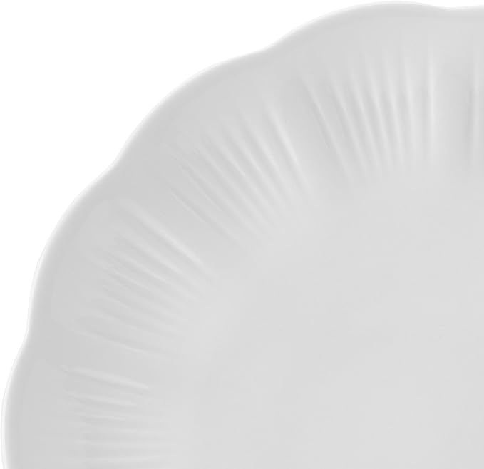 Mikasa Flora Scalloped Lightweight Chip Resistant Bone China 12 Piece Plate Bowl Dinnerware Set, Service for 4, White