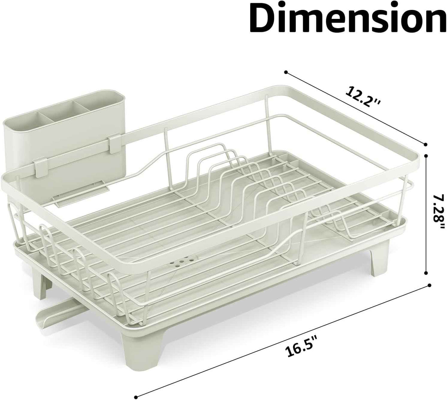 Urackify Dish Drying Rack for Kitchen Counter, Sink Dish Rack with Drainboard, Large Dish Drainer with Cups Holder, Home Countertop Plate Dryer Storage Rack with Cutlery Holder, Soft Celery Green