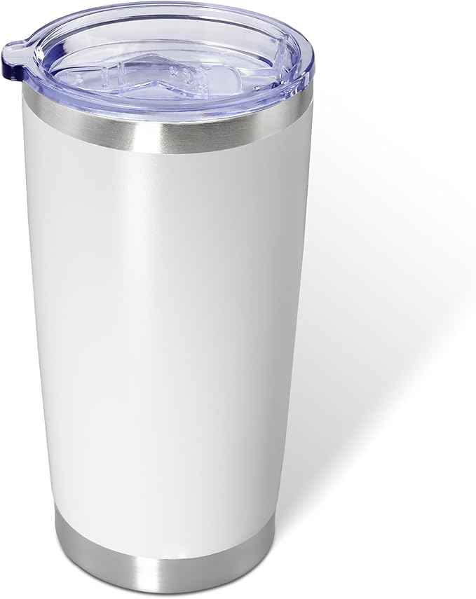 AIANJI 20oz Tumbler Bulk Stainless Steel Tumblers with Lid Vacuum Insulated Double Wall Travel Coffee Mug Powder Coated Tumbler Cup for Hot and Cold Drinks(White, 1 pack)