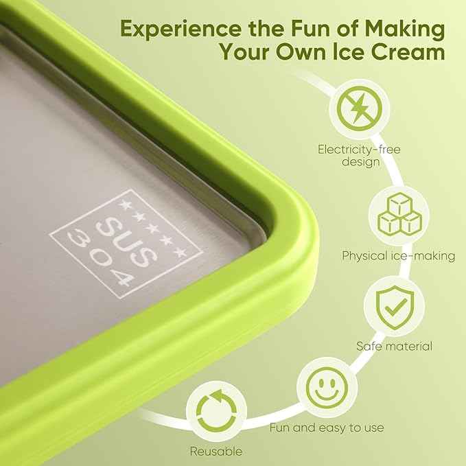 2 Pack Rolled Ice Cream Maker - DIY Instant Cold Plate Set for Homemade Ice Cream Rolls, 304 Stainless Steel Kit with 4 Scrapers & 2 Lids, Large Frozen Yogurt Pans for Family Fun (2PCS WH&GN)