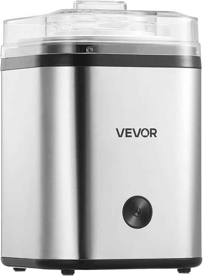 VEVOR Ice Cream Maker, 2.11 Qt. Large Capacity, Electric Automatic Ice-Cream Machine, with Easy Operation & Cleaning, Stainless Steel Shell, for Homemade Frozen Yogurt, Fruit Sorbet, Gelato, Silver