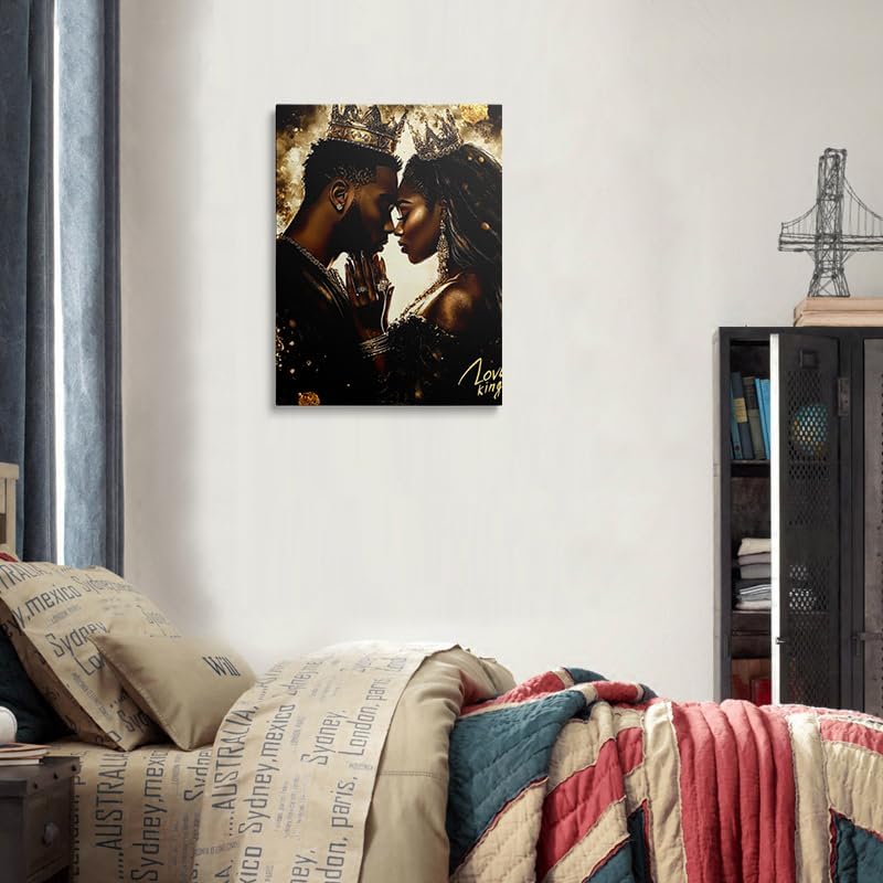 African American King Queen Canvas Wall Art Black Couple Crown Wall Decor Prints Posters Portrait Painting Framed Artwork For The Bedroom Living Room Home Decor Wedding Gifts For Couples 12x16 Inches