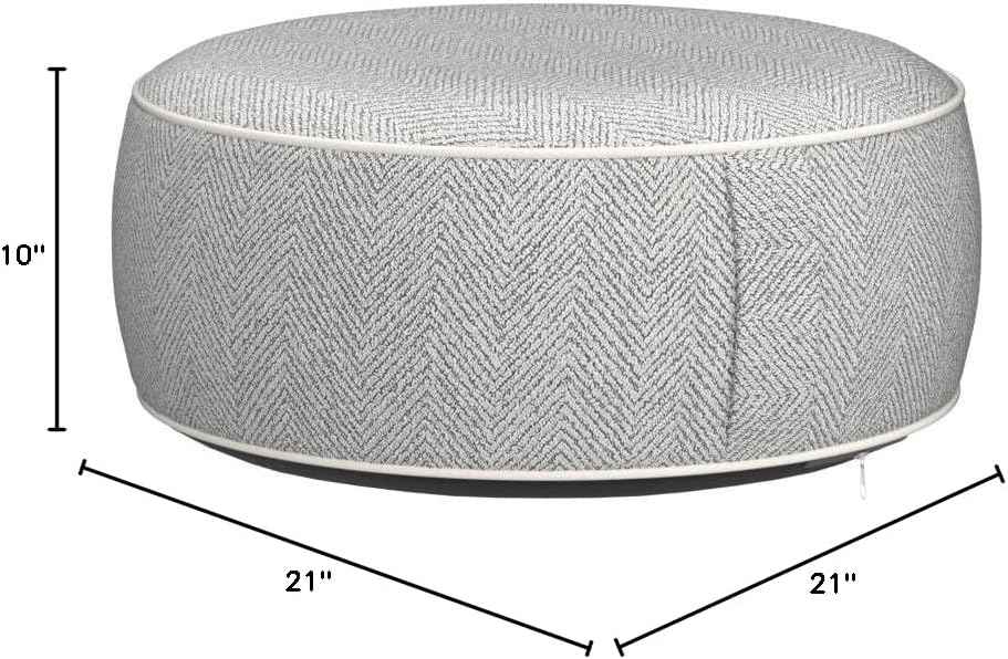 Inflatable Pouf Ottoman, 21x10 Inches Stuffed Chenille Ottoman with Inflatable PVC Liner, Foot Rest with Portable Handle, Round Floor Pillow for Living Room, Bedroom, Kids Room