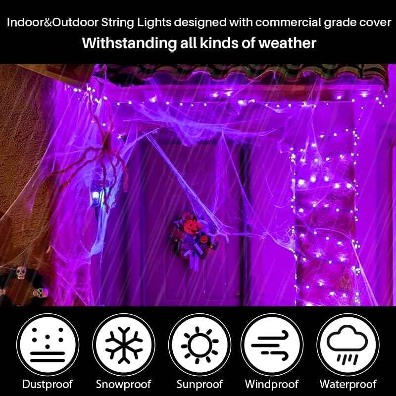 Purple Halloween Lights Battery Operated,2PK18Ft 50 LED Mini String with Timer 8 Modes Twinkle Light Outdoor Waterproof for Tree Garland Decor