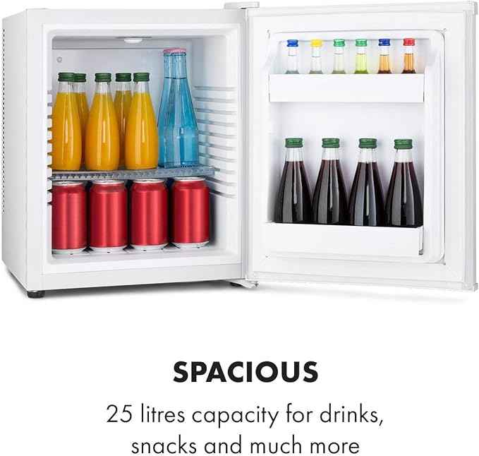 Aoboco Klarstein Happy Hour - Minibar, Mini-Kühlschrank, Getränkekühlschrank, Kompression, Kühltemperatur: 5-15 °C, lautlos: 0 dB, LED-Licht, 25 Liter weiß