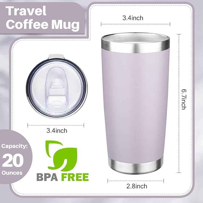 20oz Tumbler with Lid Double Wall Vacuum Insulated Travel Coffee Mug Stainless Steel Thermal Cup Powder Coated Sturdy Coffee Tumbler Bulk for Hot and Cold Beverage (Purple,6)