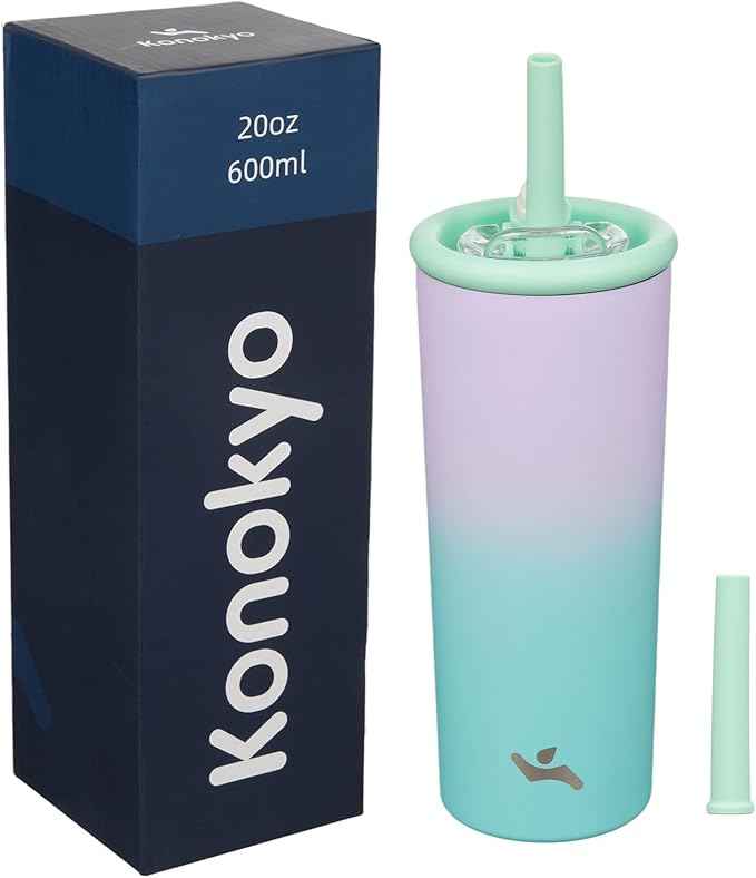 Konokyo 20oz Insulated Tumbler with Lid and Straw, Reusable Iced Coffee Cup with Lid, Travel Coffee Mug, BPA-Free, Leak-Proof and Durable, Oasis