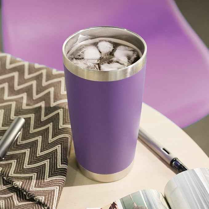 DOMICARE 20oz Stainless Steel Tumbler Bulk with Lid, Double Wall Vacuum Insulated Travel Mug, Powder Coated Coffee Cup, Powder Purple, 12 Pack