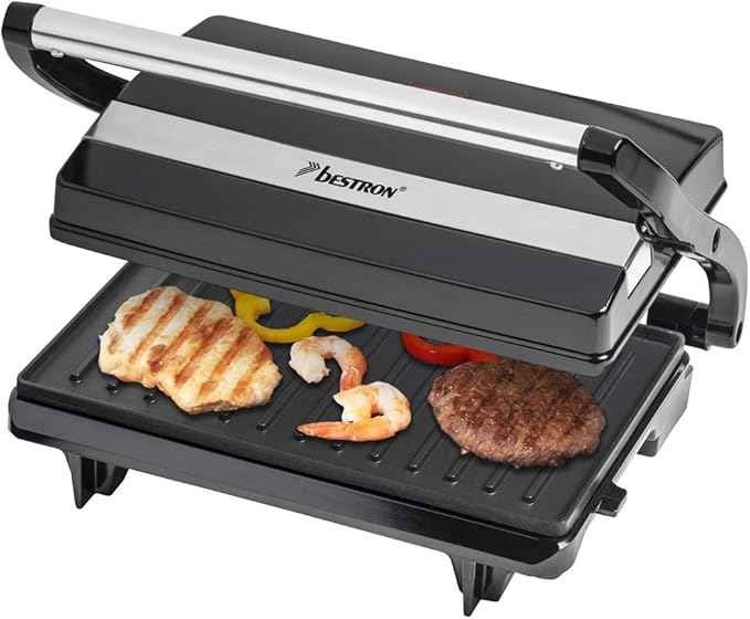 Bestron Sandwich maker, panini contact grill with non-stick coating, 750W, black