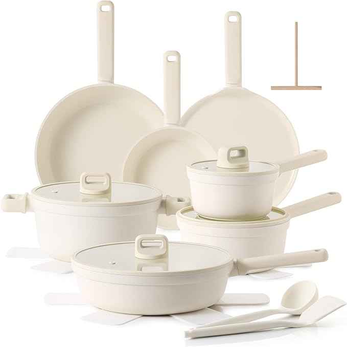 SENSARTE 20Pcs Pots and Pans Set Nonstick, Ceramic Cookware Set Non Stick, Non-toxic Healthy Kitchen Cooking Set, Induction Compatible, Dishwasher Safe, PFAS/PTFE/PFOA Free, WHITE