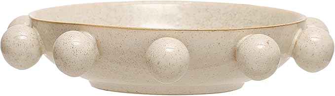 Bloomingville 9.75 Inches Stoneware Bowl with Orbs and Reactive Glaze, Cream