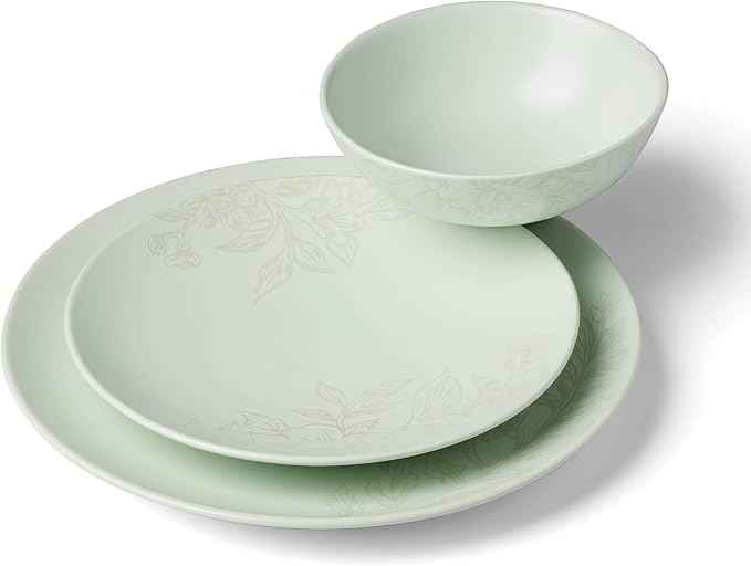 Oneida 897395 Roseto 12-Piece Dinnerware Set, Soft Sage