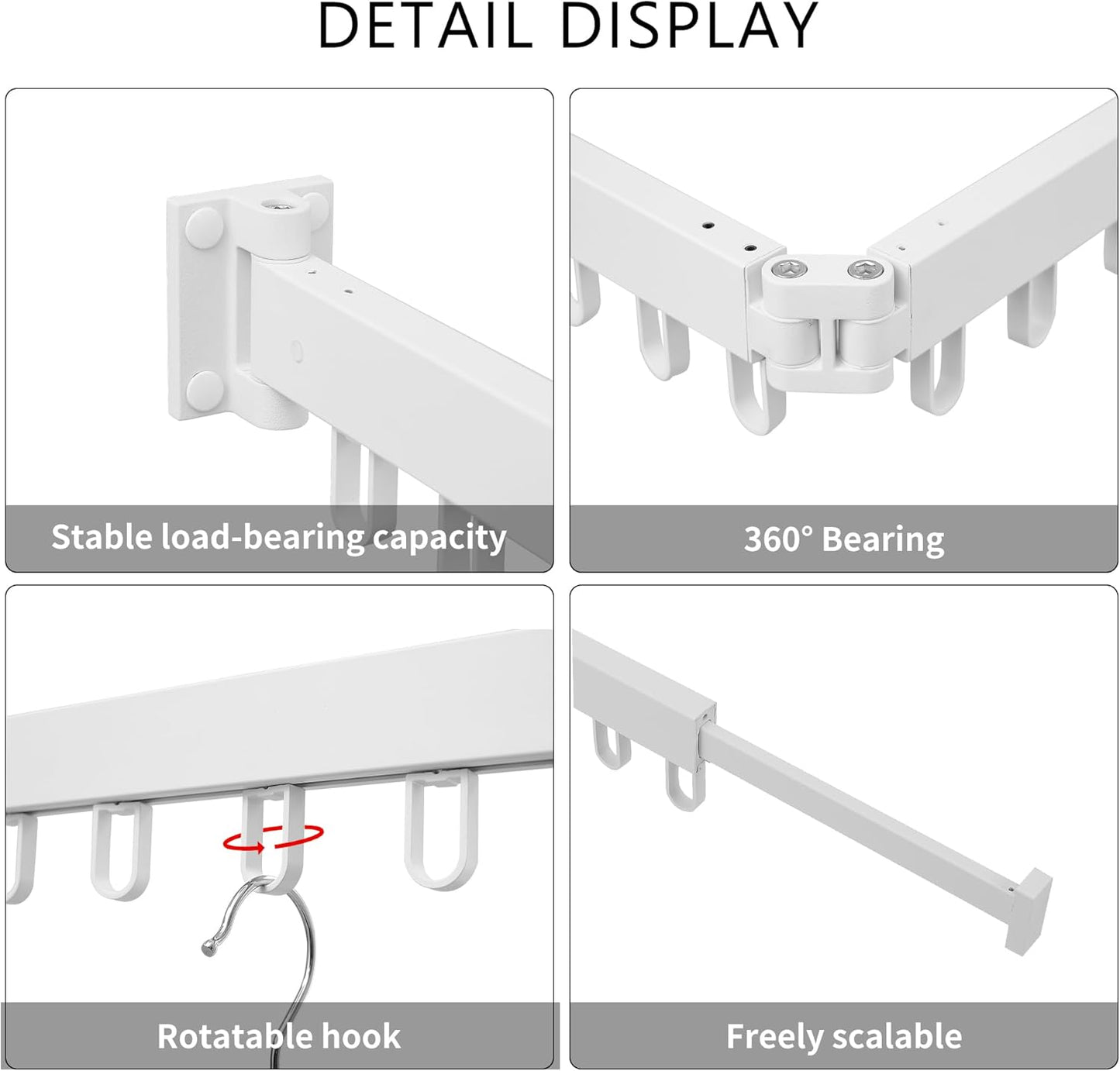 Clothes Drying Rack Wall Mounted, Laundry Drying Rack Collapsible, Space Saving Wall Drying Rack Clothing Foldable, Tri-Fold Retractable Rack Outdoor Indoor with 18 Hooks(White，Loop-Shape Hooks)