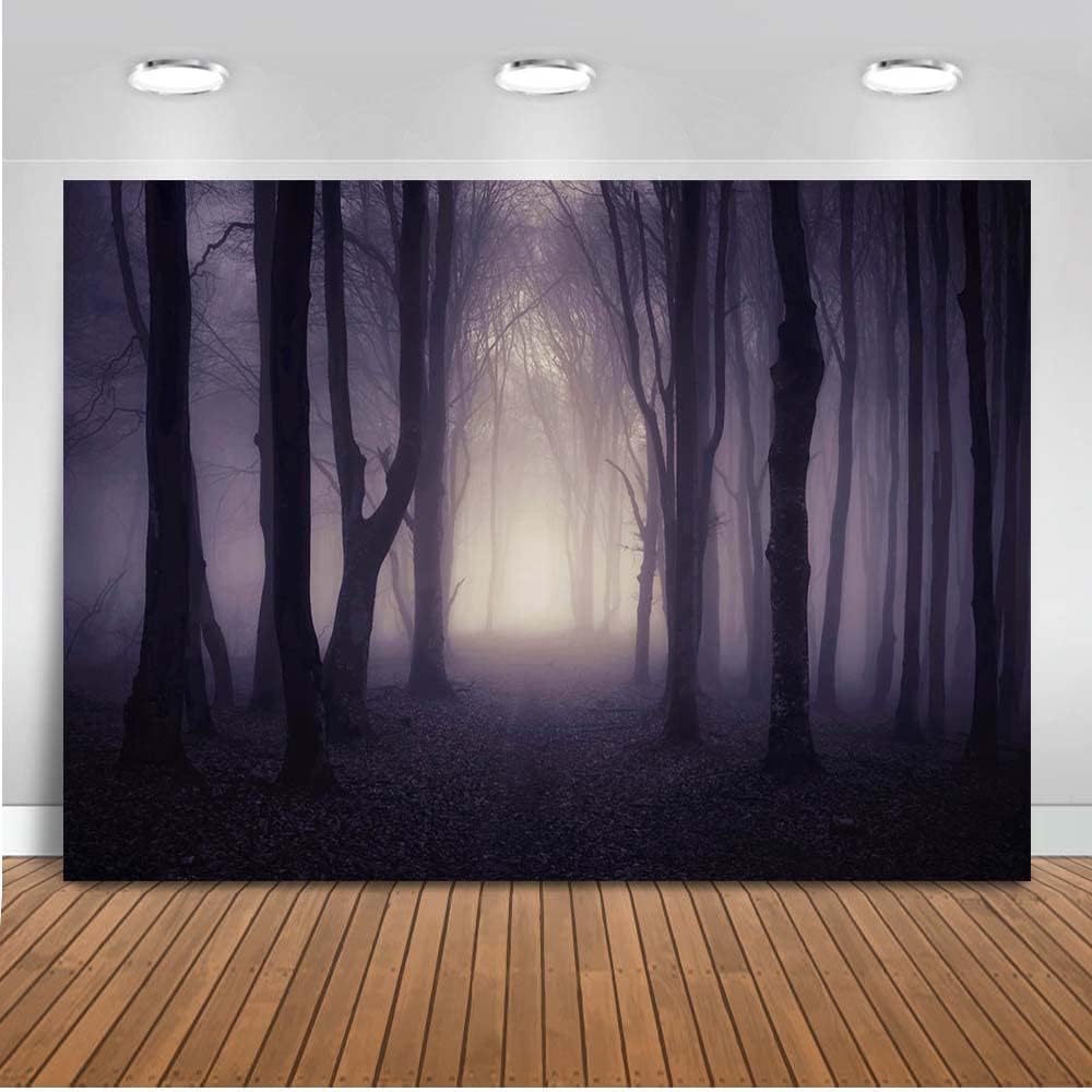 Mocsicka Halloween Photo Backdrop Misty Woods Dark Gloomy Forest Witch Wizard Party Background Halloween Night Ghost Photography Backdrops (8x6ft)